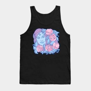 Beautiful Woman with Five Pink Pastel Roses Tank Top